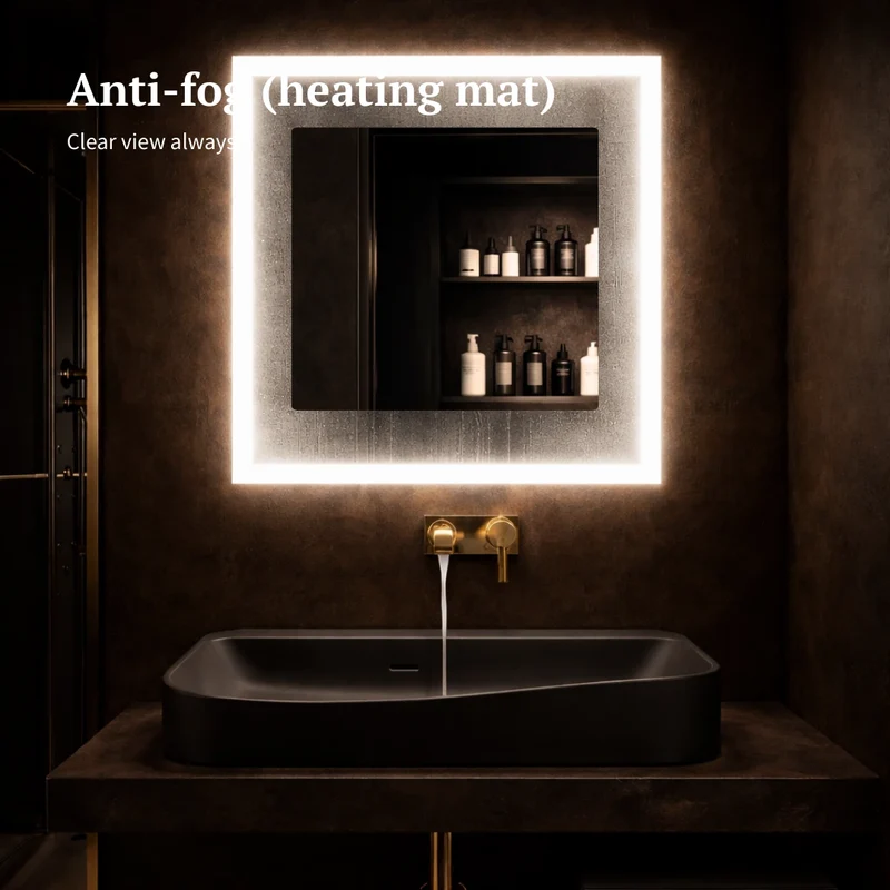 Square LED mirror with front lighting 800x800mm