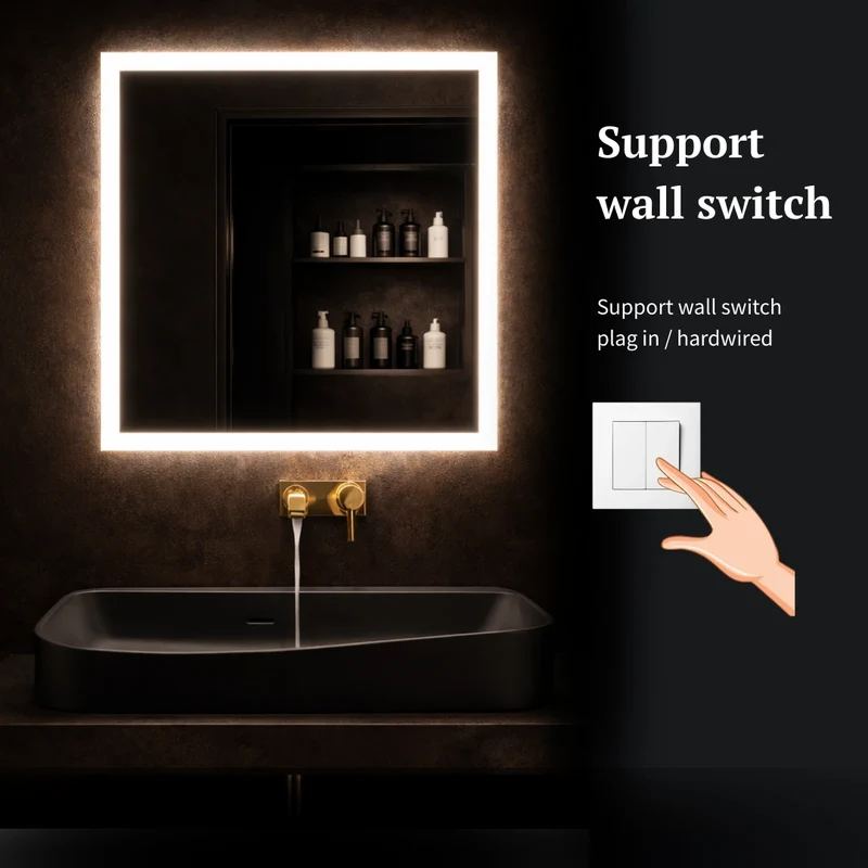 Square LED mirror with front lighting 800x800mm