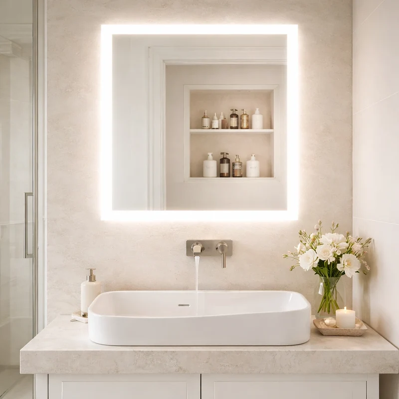 Square LED mirror with front lighting 700x700mm