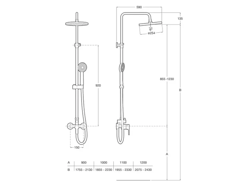 Columna de ducha de monomando para pared con rociador en acabado color cromo L20 Roca