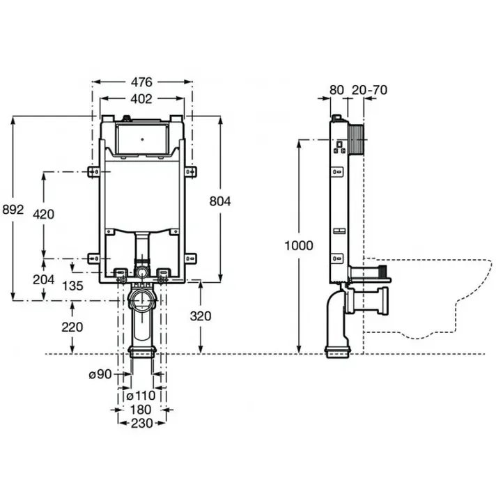 Roca In-Wall A890070120 – Bastidor Empotrable, Doble Descarga, Suspendido