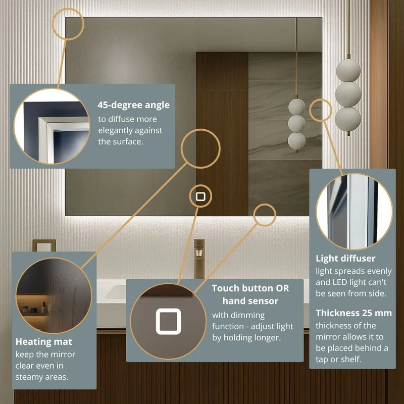 Rectangle LED mirrors with rear lighting 800x1000mm