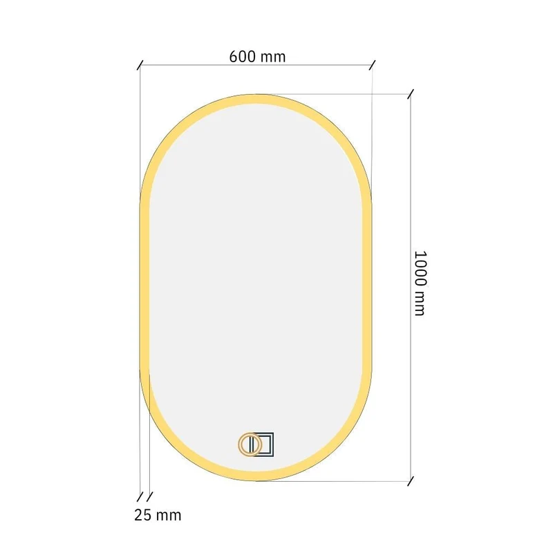 Pill oval LED mirror with front lighting 600x1000mm
