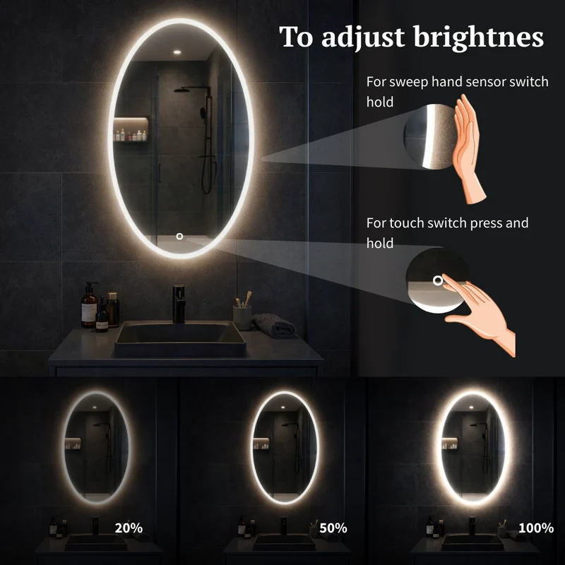 Oval LED mirror with front lighting 600x1000 mm