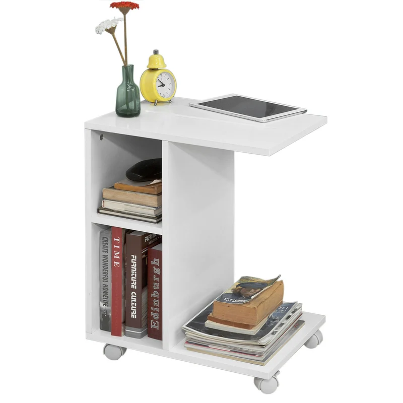 SoBuy FBT48-W Mesa Auxiliar con 2 Estantes Blanco