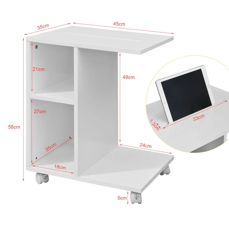 SoBuy FBT48-W Mesa Auxiliar con 2 Estantes Blanco