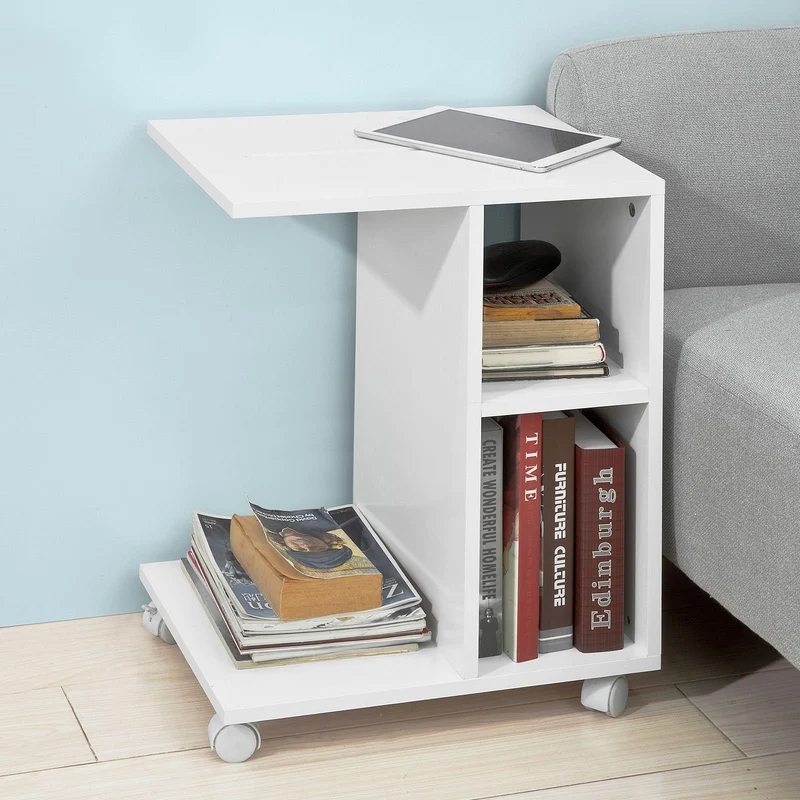 SoBuy FBT48-W Mesa Auxiliar con 2 Estantes Blanco