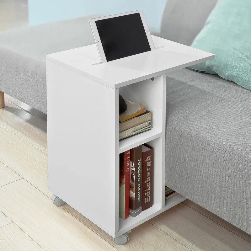 SoBuy FBT48-W Mesa Auxiliar con 2 Estantes Blanco