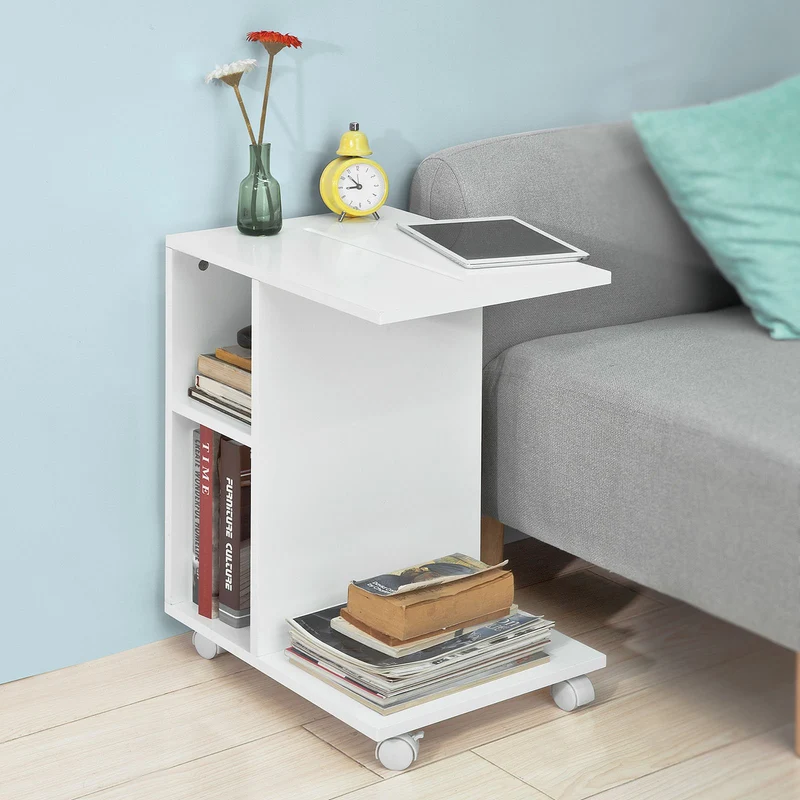 SoBuy FBT48-W Mesa Auxiliar con 2 Estantes Blanco