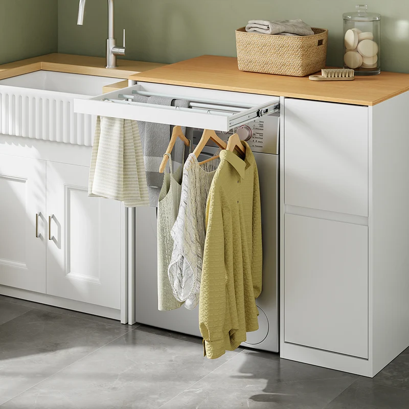 SoBuy BZR223-WN Mueble Lavadora con Cesto y Tendedero Extraíble Blanco 100×60×95 cm