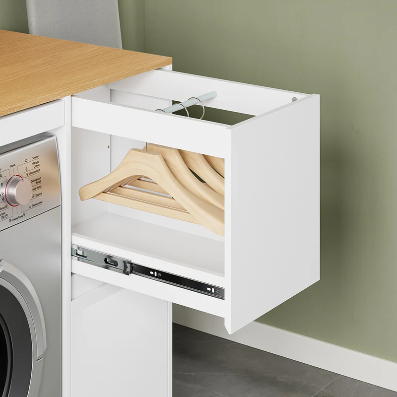 SoBuy BZR223-WN Mueble Lavadora con Cesto y Tendedero Extraíble Blanco 100×60×95 cm