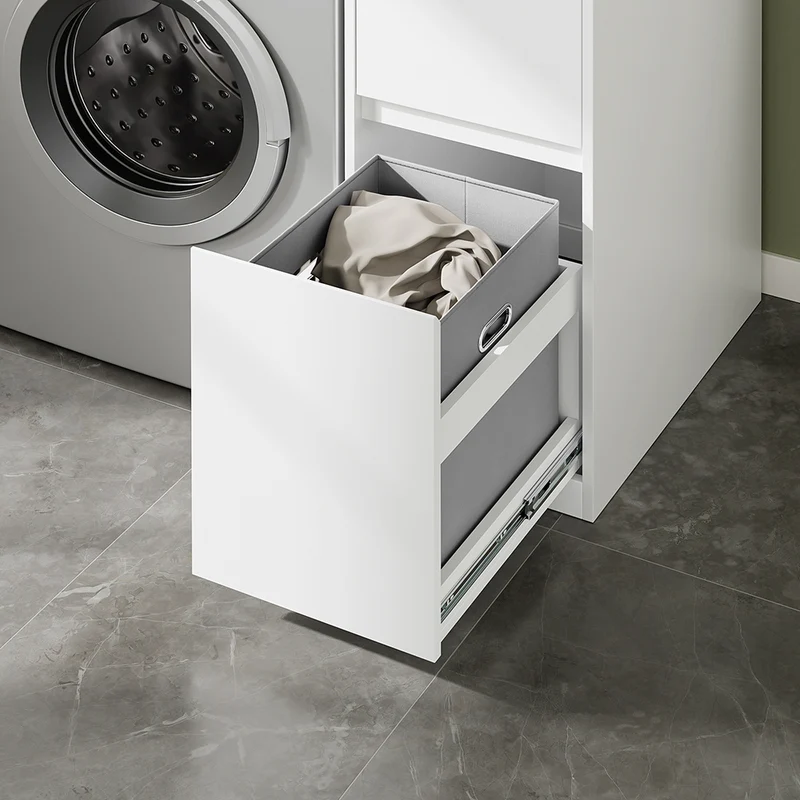SoBuy BZR223-WN Mueble Lavadora con Cesto y Tendedero Extraíble Blanco 100×60×95 cm