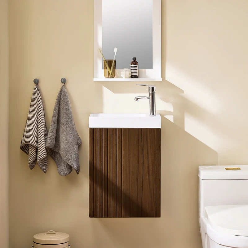 SoBuy BZR196-BR Armario con lavabo Mueble Colgante de Baño Marrón 40 x 22 x 56 cm