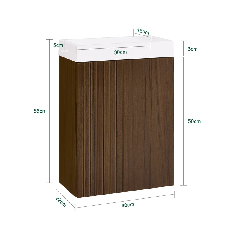 SoBuy BZR196-BR Armario con lavabo Mueble Colgante de Baño Marrón 40 x 22 x 56 cm