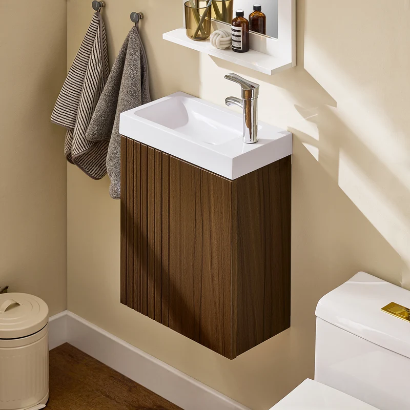 SoBuy BZR196-BR Armario con lavabo Mueble Colgante de Baño Marrón 40 x 22 x 56 cm