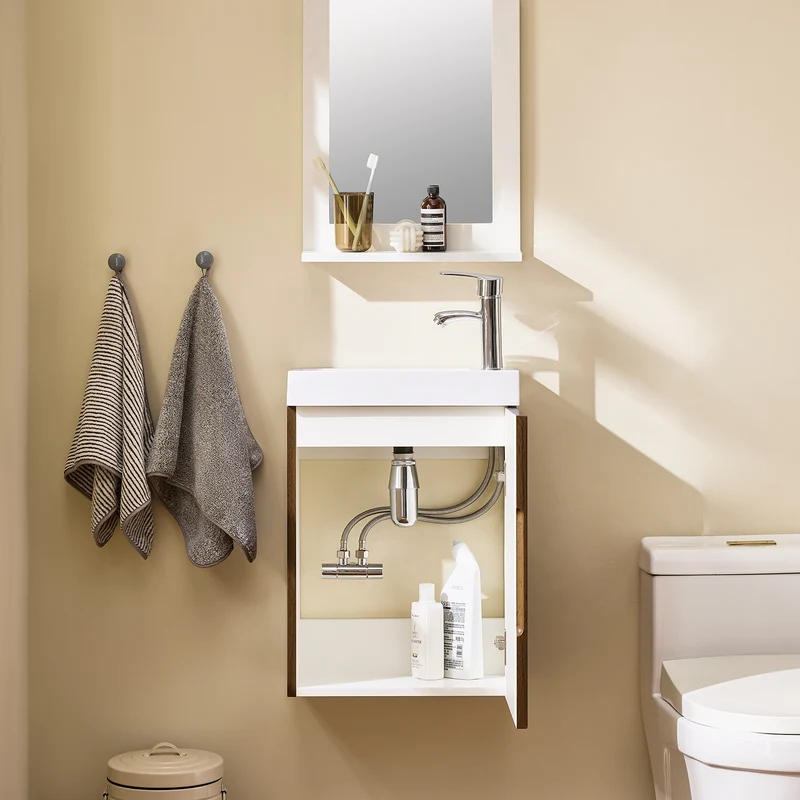 SoBuy BZR196-BR Armario con lavabo Mueble Colgante de Baño Marrón 40 x 22 x 56 cm