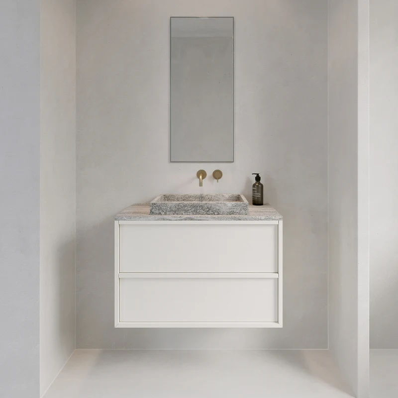 Mueble de baño con dos cajones - Fien - Blanco - Madera lacada - 80 cm