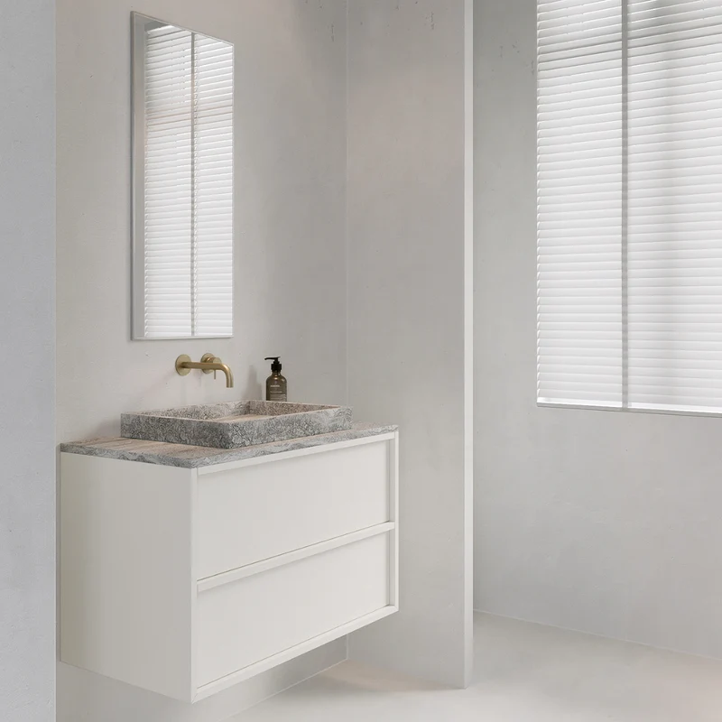 Mueble de baño con dos cajones - Fien - Blanco - Madera lacada - 80 cm