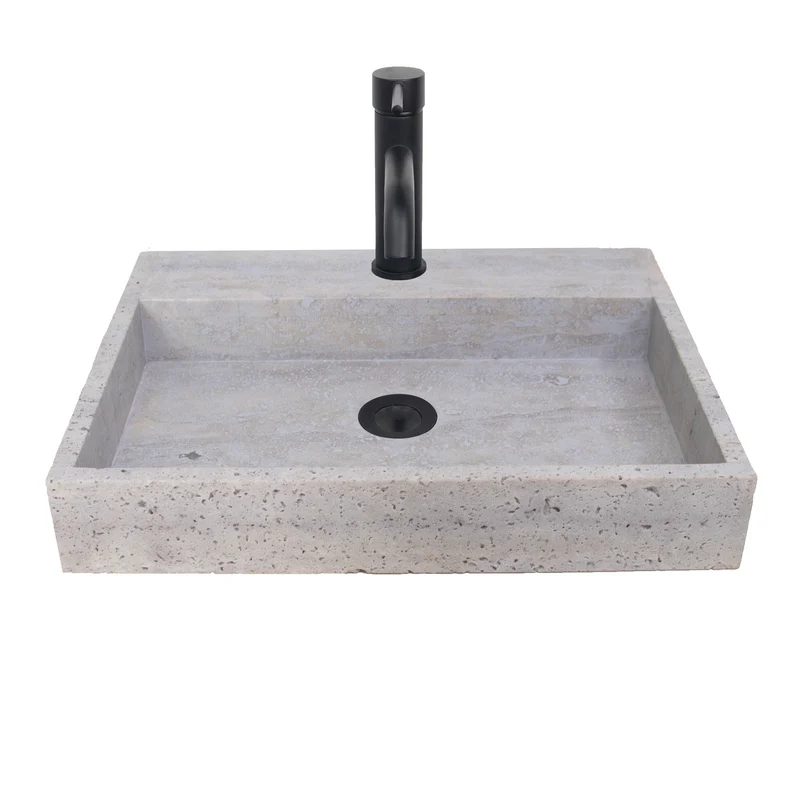 Lavabo de mármol George con orificio para grifo - travertino gris