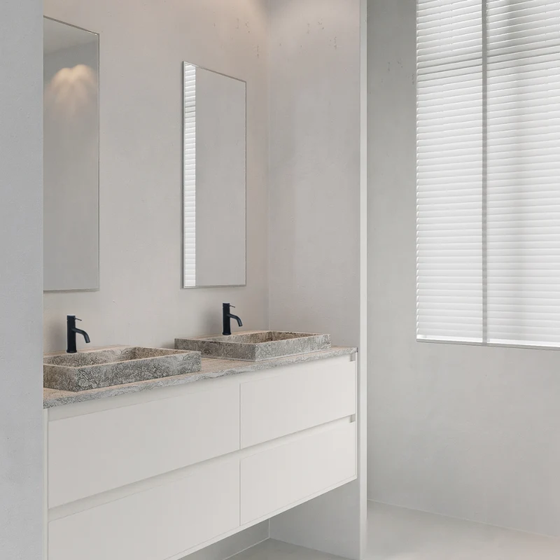 Lavabo de mármol George con orificio para grifo - travertino gris