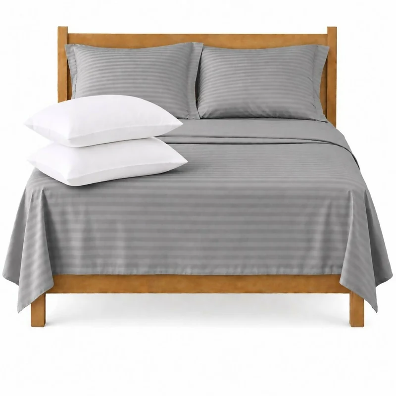 Combo Juego De Sábanas + 2 Almohadas Siliconadas King Gris