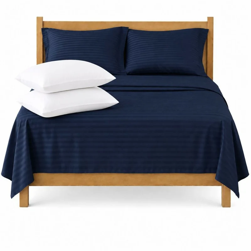 Combo Juego De Sábanas + 2 Almohadas Siliconadas Doble Azul