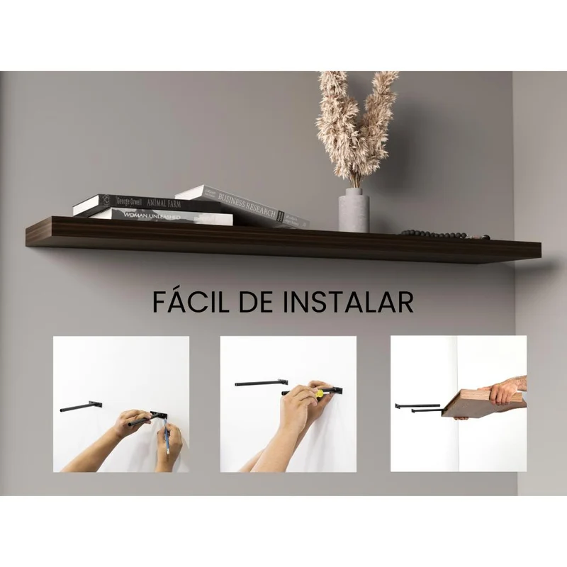 Repisa Flotante Shelf 120, Caoba, con Espacio para Colocar Objetos Decorativos