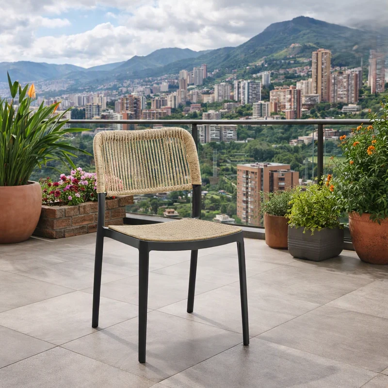 Set de 4 Sillas Austin, Color Negro, con Espaldar Tejido
