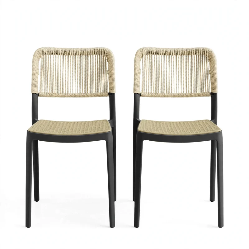 Set de 2 Sillas Austin, Color Negro, con Espaldar Tejido