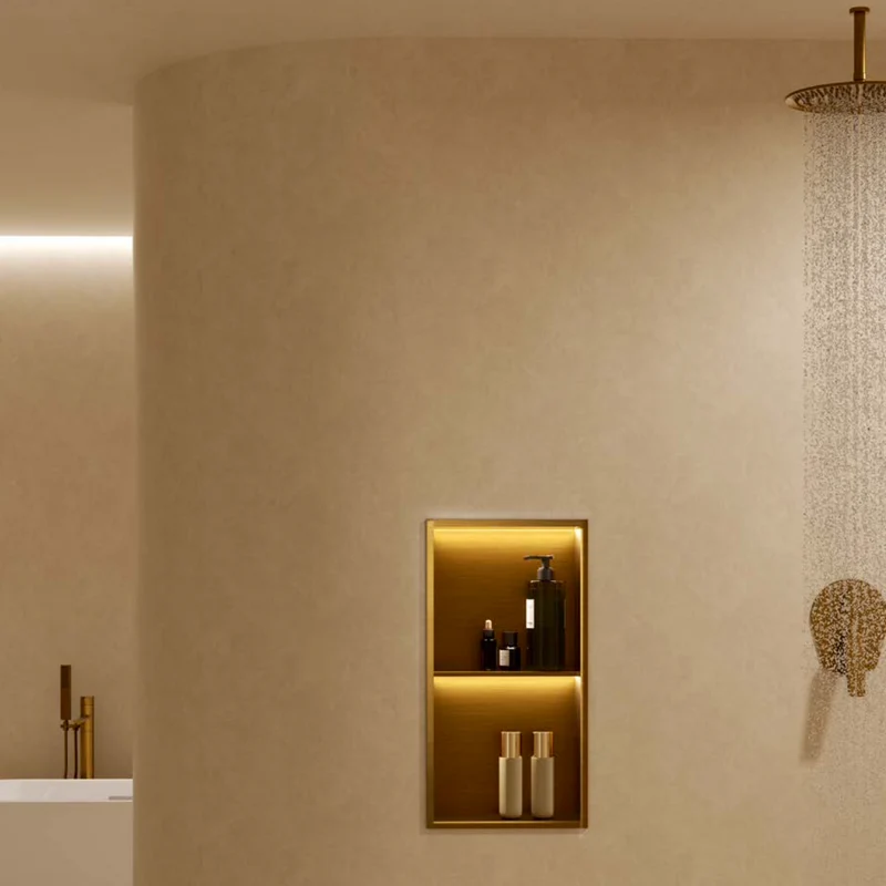 Hornacina Empotrada Vertical Marshall 33x63cm con 2 Estantes y Luz LED - Acero Inoxidable Premium