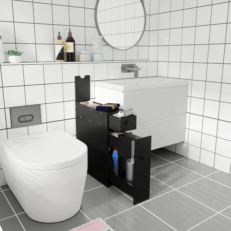 Costway - Armario baño, Mueble auxiliar baño, Estanterias almacenaje, 16 x 48,5 x 58 cm, Negro