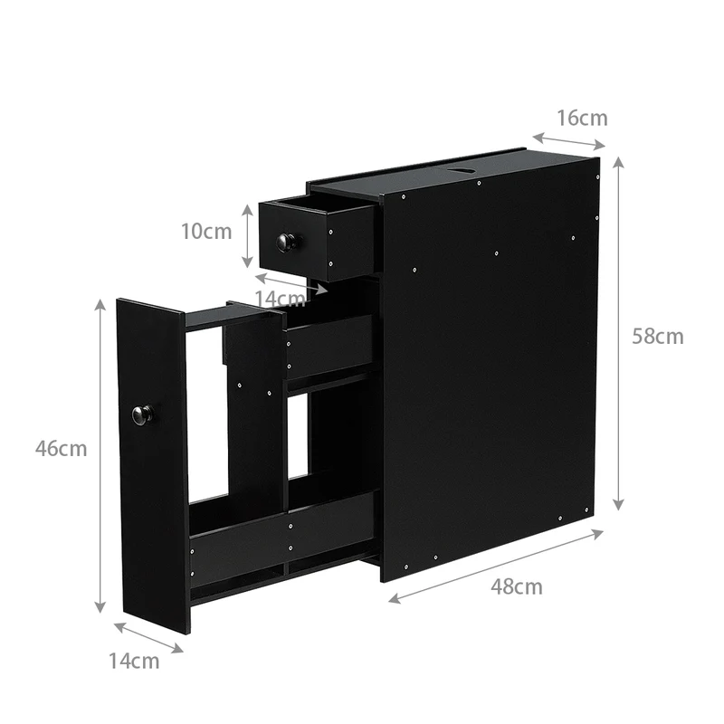 Costway - Armario baño, Mueble auxiliar baño, Estanterias almacenaje, 16 x 48,5 x 58 cm, Negro