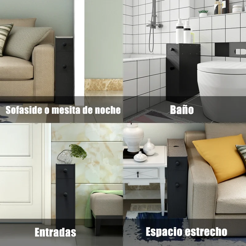 Costway - Armario baño, Mueble auxiliar baño, Estanterias almacenaje, 16 x 48,5 x 58 cm, Negro