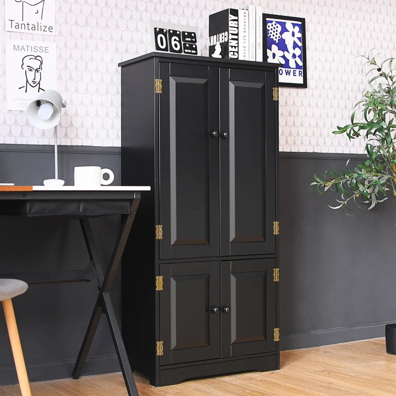 Costway - Armario oficina, Armarios de cocina, Armario de baño, Armarios pequeños, Doble Puerta con Repisa Regulable, Dispositivo Antivuelco, Negro
