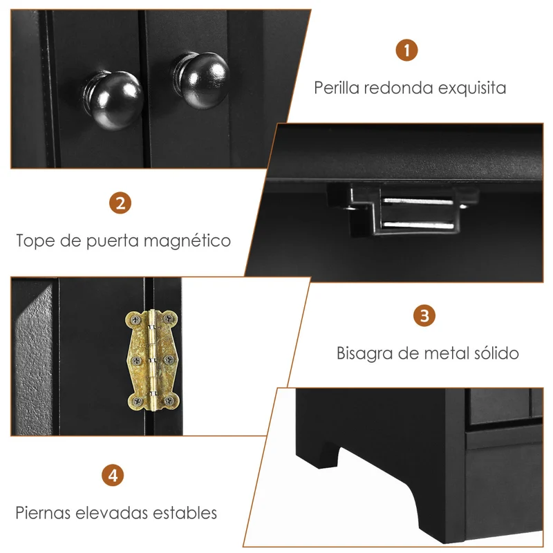 Costway - Armario oficina, Armarios de cocina, Armario de baño, Armarios pequeños, Doble Puerta con Repisa Regulable, Dispositivo Antivuelco, Negro