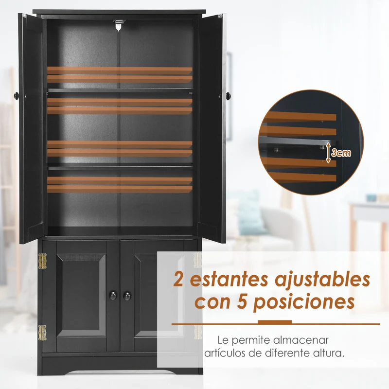 Costway - Armario oficina, Armarios de cocina, Armario de baño, Armarios pequeños, Doble Puerta con Repisa Regulable, Dispositivo Antivuelco, Negro