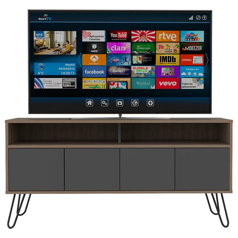 Mueble Multiusos Lara, Miel y Plata Oscuro, para Televisor de 55 Pulgadas