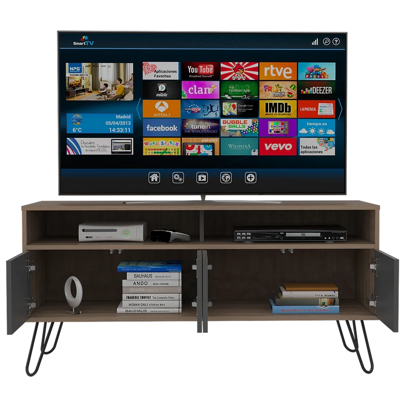 Mueble Multiusos Lara, Miel y Plata Oscuro, para Televisor de 55 Pulgadas