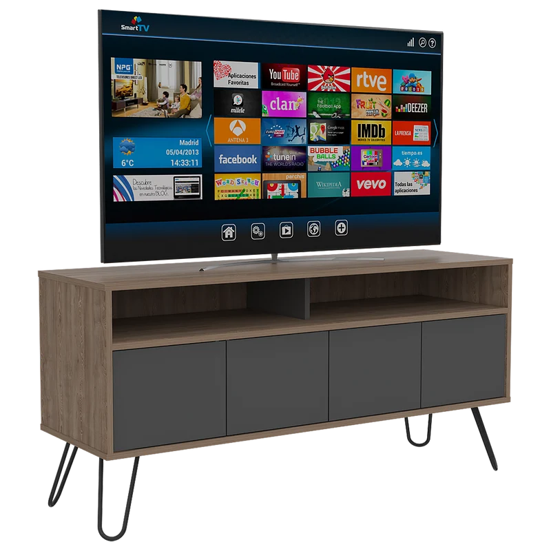 Mueble Multiusos Lara, Miel y Plata Oscuro, para Televisor de 55 Pulgadas