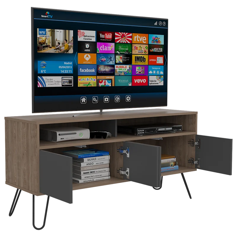Mueble Multiusos Lara, Miel y Plata Oscuro, para Televisor de 55 Pulgadas