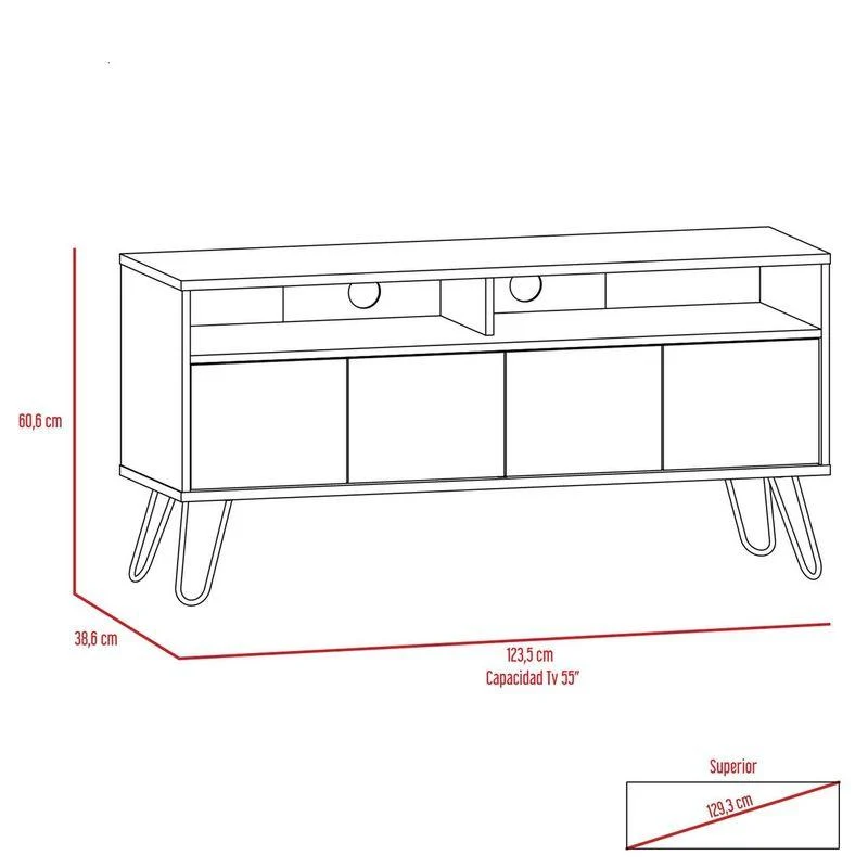 Mueble Multiusos Lara, Miel y Plata Oscuro, para Televisor de 55 Pulgadas