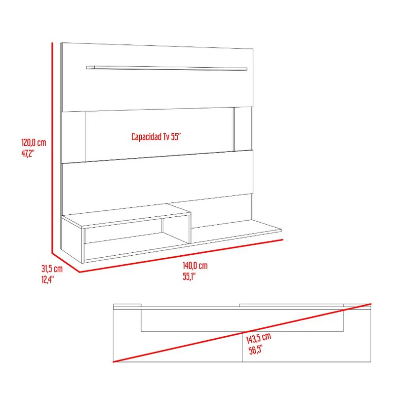 Mueble Multiusos Beijing, Avellana, para Televisor de 55 Pulgadas
