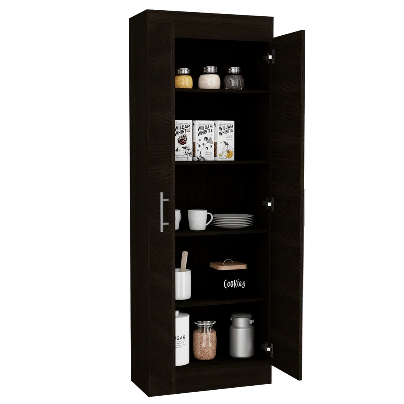 Mueble Multiusos Barlovento, Wengue, con Cinco Entrepaños y Dos Puertas Batientes