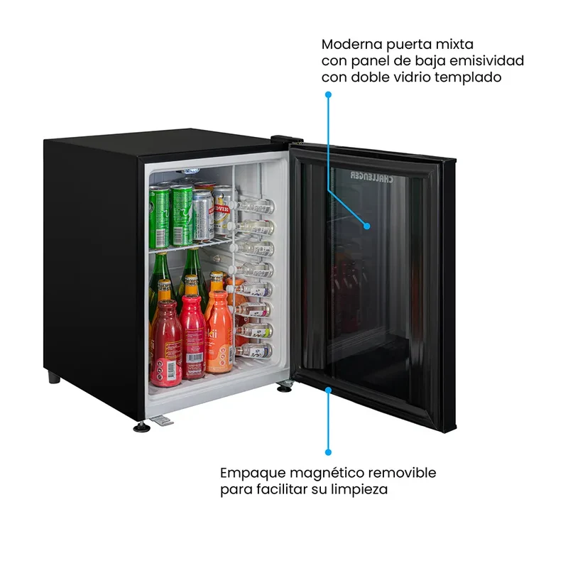 Minibar 49 lts Puerta de Vidrio Iluminación LED, Negro