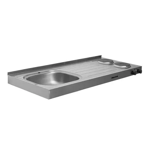 Mesón Eléctrico en Acero Inoxidable, con Lavaplatos Izquierdo de 120 cm