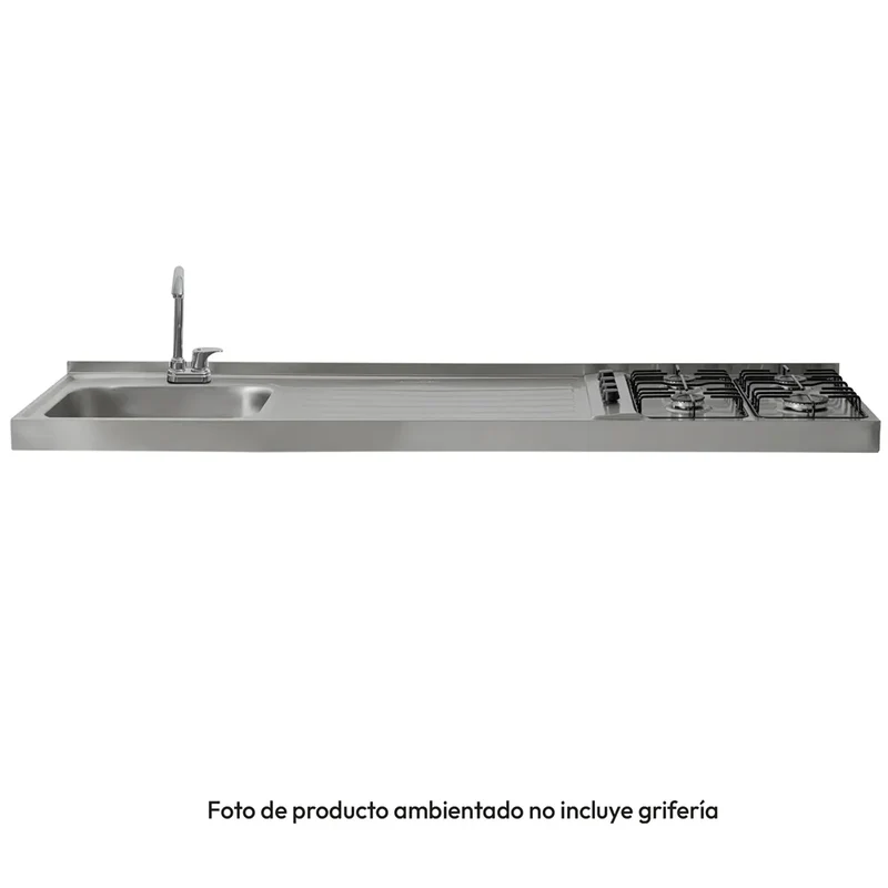 Mesón en Acero Inoxidable Challenger, Lavaplatos Izquierda de 180 cm
