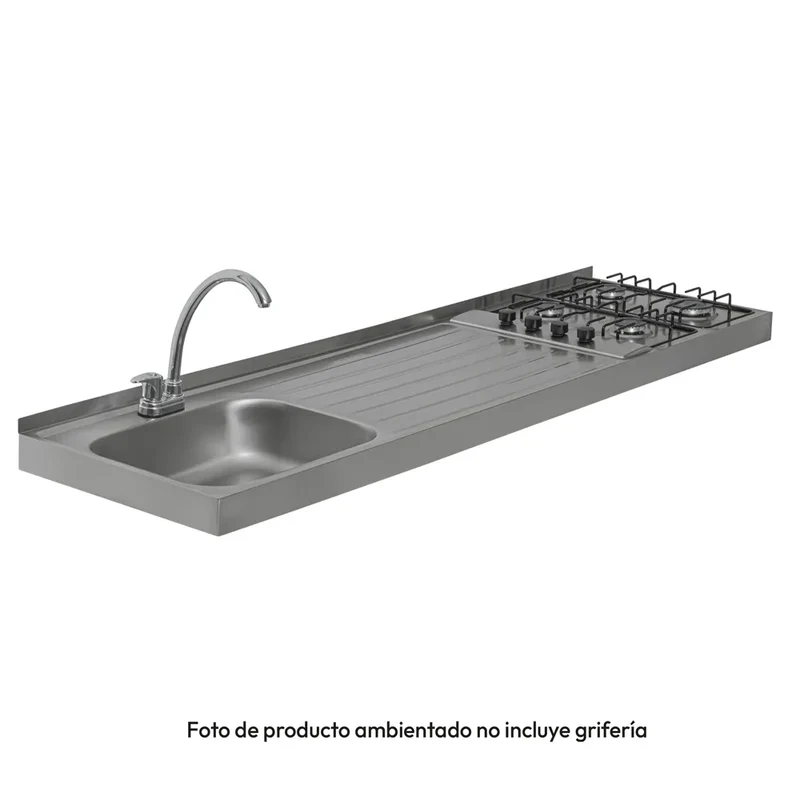 Mesón en Acero Inoxidable Challenger, Lavaplatos Izquierda de 180 cm