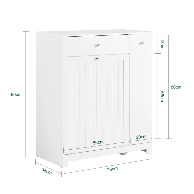 SoBuy BZR214-W Mueble Baño con Cestos para Ropa con Cajón, 2 Cestos Extraíbles y Compartimento Deslizante