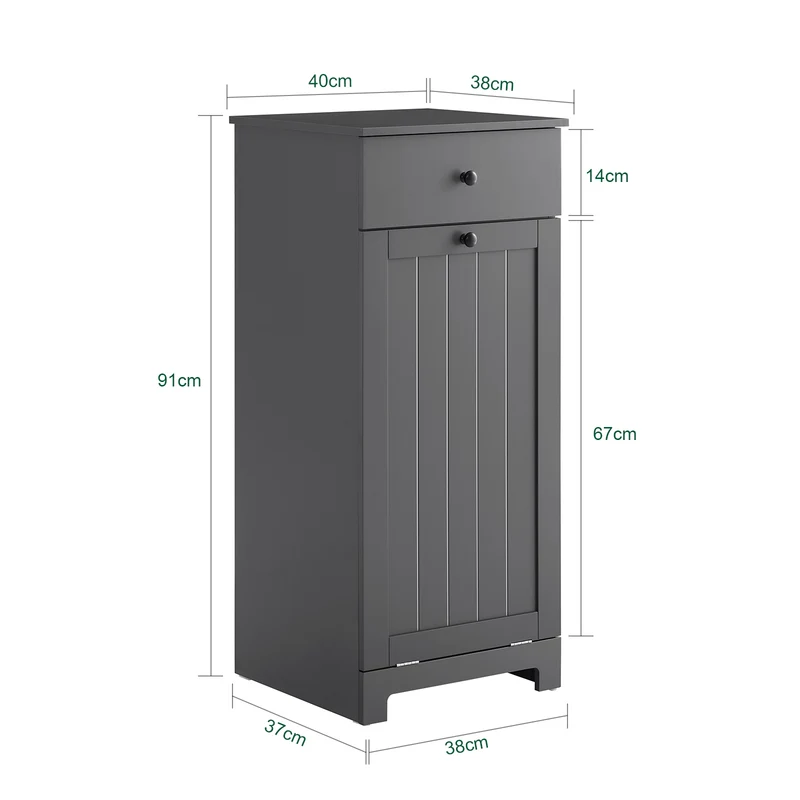 SoBuy BZR21-II-DG Mueble Baño con Cesto Ropa Sucia y Cajón Gris 40x38x90cm