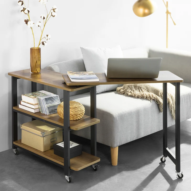SoBuy FWT83-PF Mesa auxiliar con ruedas y 2 estante Forma de 133x69x30 cm